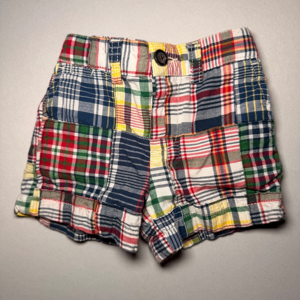 Ralph Lauren Patchwork Madras Plaid Shorts Baby Boy 6M Multicolor Cotton Preppy
